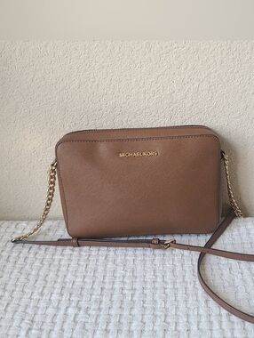 Michael Kors Tan Saffiano Leather Crossbody with Gold Chain
